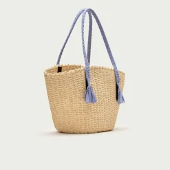 Como handwoven straw tote with gingham handles