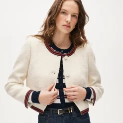 Contrast-trim lady jacket in bouclé tweed
