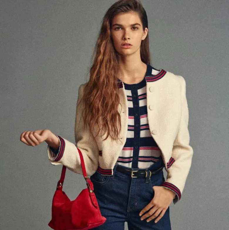 Contrast-trim lady jacket in bouclé tweed