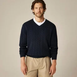 Cotton cable-knit V-neck sweater