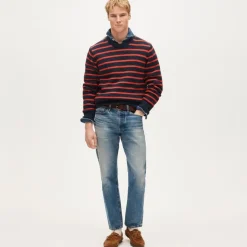Cotton crewneck sweater in stripe