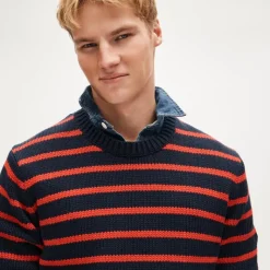 Cotton crewneck sweater in stripe
