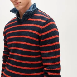 Cotton crewneck sweater in stripe