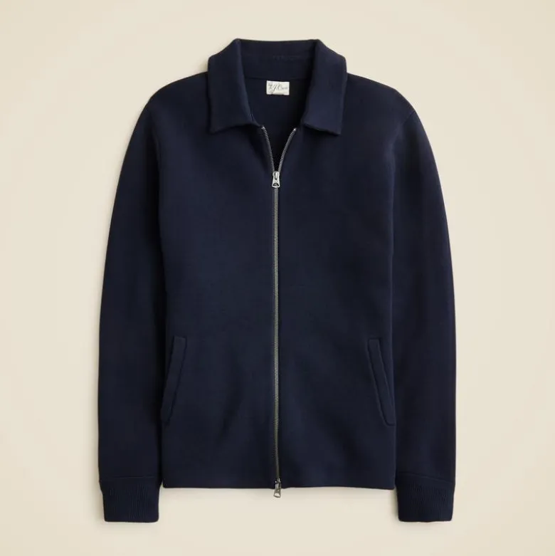 Cotton milano-stitch coach's sweater-jacket
