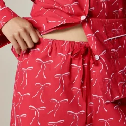 Cotton poplin pajama pant set in vintage bow print