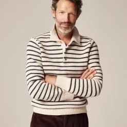 Cotton racking-stitch sweater-polo in stripe
