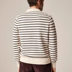 Cotton racking-stitch sweater-polo in stripe