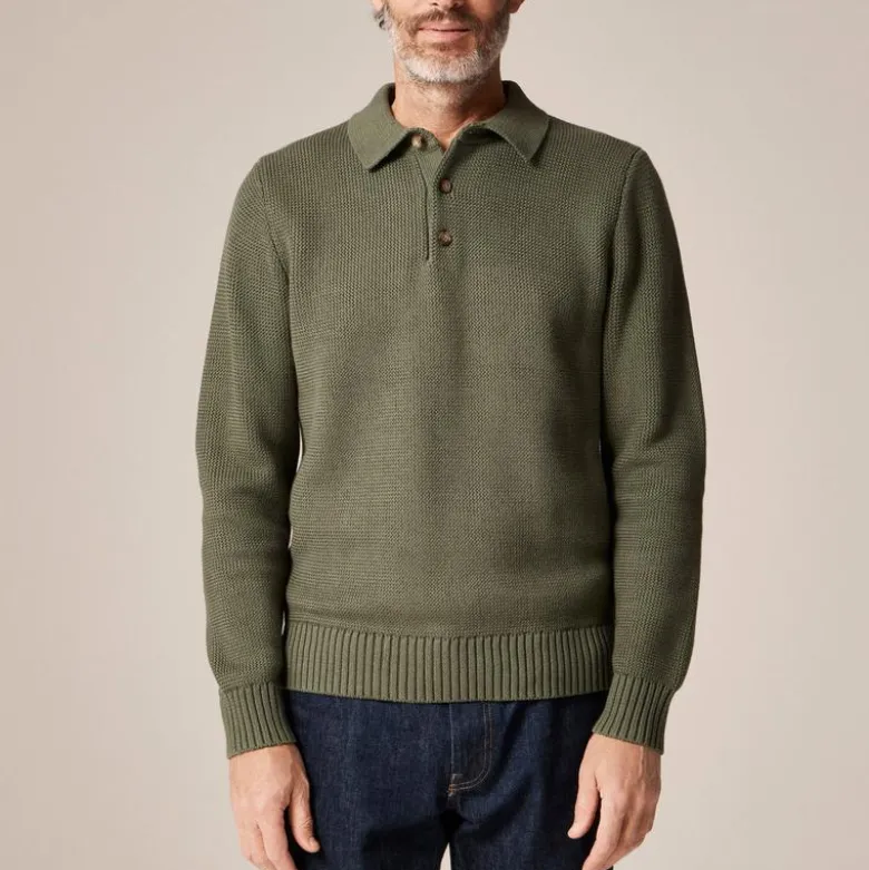 Cotton racking-stitch sweater-polo