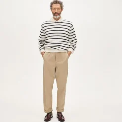 Cotton shawl-collar sweater in stripe