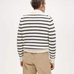 Cotton shawl-collar sweater in stripe