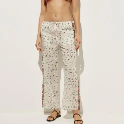 Cotton voile beach pant in map print