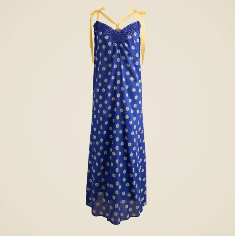 Cotton voile tie-shoulder maxi dress in daisy print