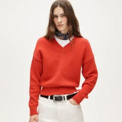 Cotton-blend V-neck pullover sweater