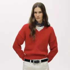 Cotton-blend V-neck pullover sweater