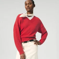 Cotton-blend V-neck pullover sweater