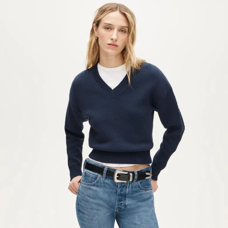 Cotton-blend V-neck pullover sweater