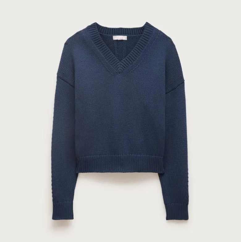 Cotton-blend V-neck pullover sweater