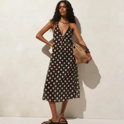 Crinkle side-tie dress in dot print