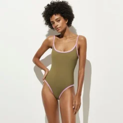 Crochet-trim scoopback one-piece