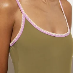 Crochet-trim scoopback one-piece