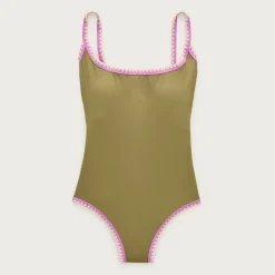 Crochet-trim scoopback one-piece