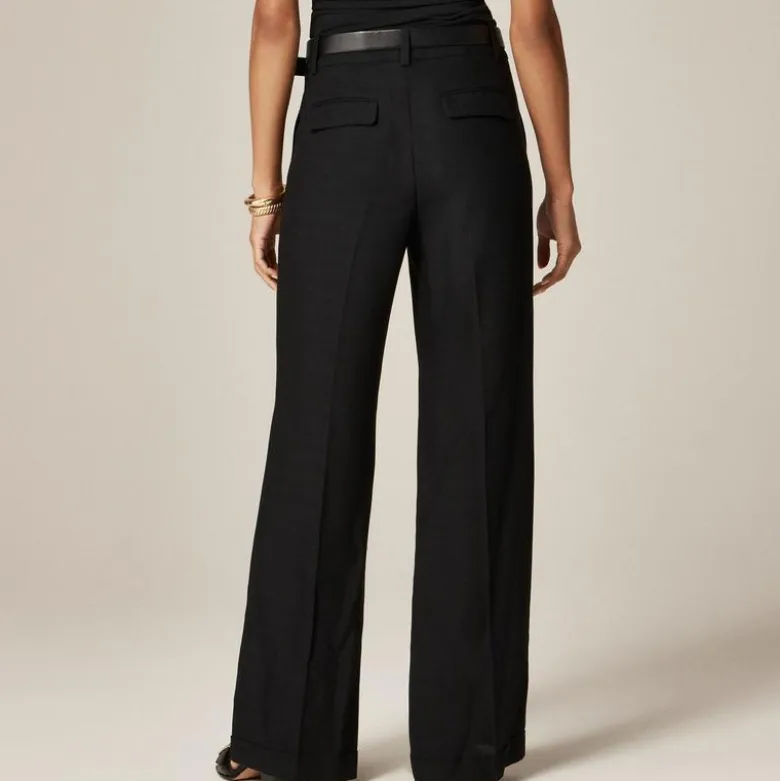 Cuffed wide-leg trouser in luster canvas
