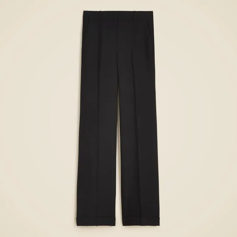 Cuffed wide-leg trouser in luster canvas