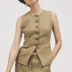 Cutaway vest top in linen