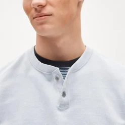 Dense cotton herringbone henley