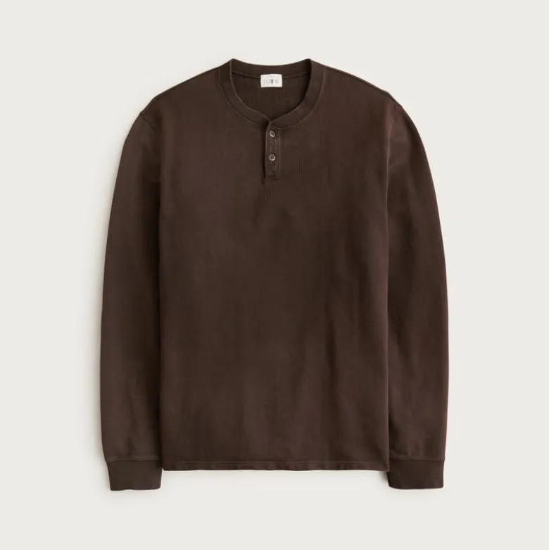 Dense cotton herringbone henley