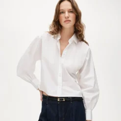 Dolman-sleeve button down shirt in cotton poplin
