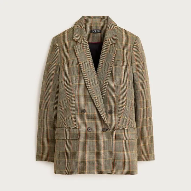 Double-breasted blazer in glen plaid wool