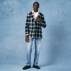 Double-breasted blazer in Japanese seersucker