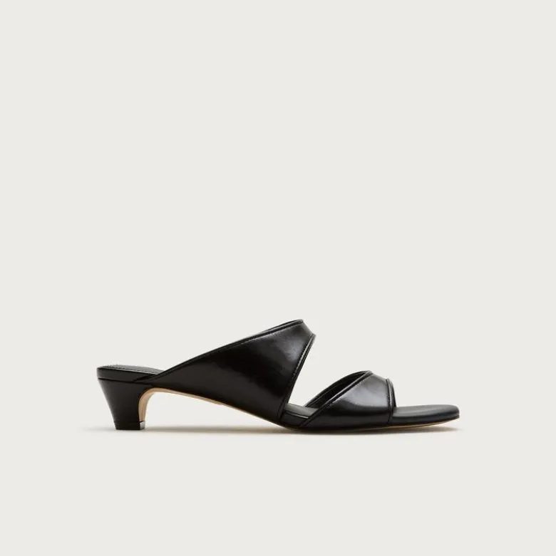 Double-strap kitten heels in Italian leather