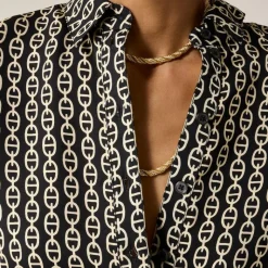 Drapey button-up shirt in chain-print viscose twill