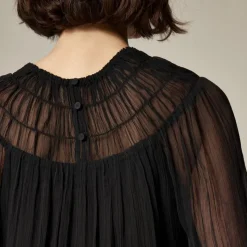 Drapey shirred top in crinkle cupro
