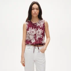 Drawstring-waist tank top in pineapple garden sateen
