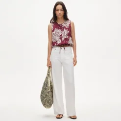 Drawstring-waist tank top in pineapple garden sateen