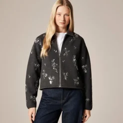 Embellished bomber jacket in heritage fleece