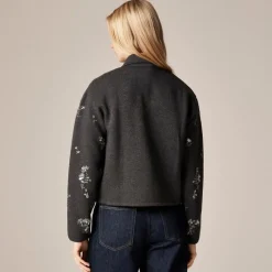 Embellished bomber jacket in heritage fleece