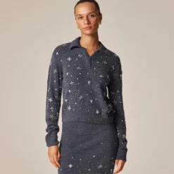 Embellished sweater-polo in wool blend