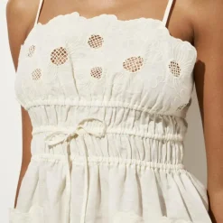 Embroidered mini dress in linen-cotton blend