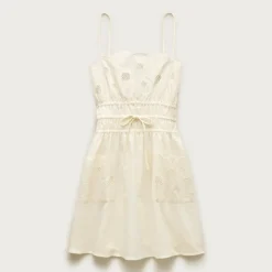 Embroidered mini dress in linen-cotton blend