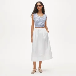 Embroidered ruffle-trim cropped tank top