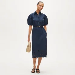 Embroidered shirt-dress in cotton poplin