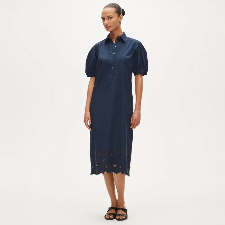 Embroidered shirt-dress in cotton poplin
