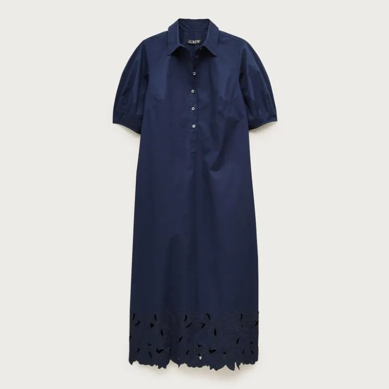Embroidered shirt-dress in cotton poplin