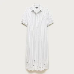 Embroidered shirt-dress in striped cotton poplin
