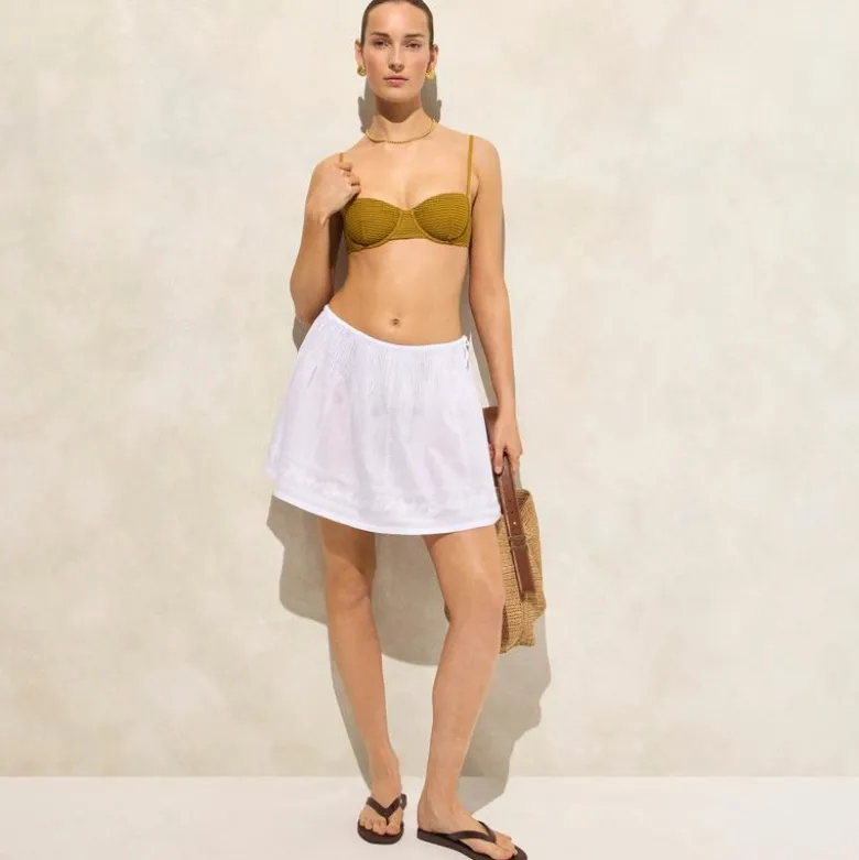 Embroidered side-tie mini skirt