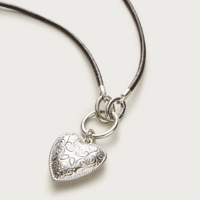 Engraved heart necklace with leather cord